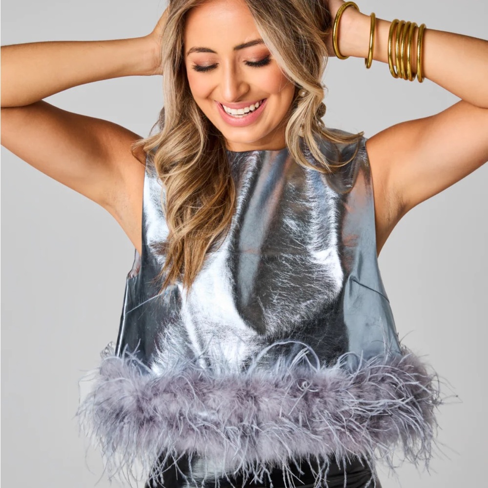 Buddy Love QUEENIE METALLIC FEATHER TRIM TOP